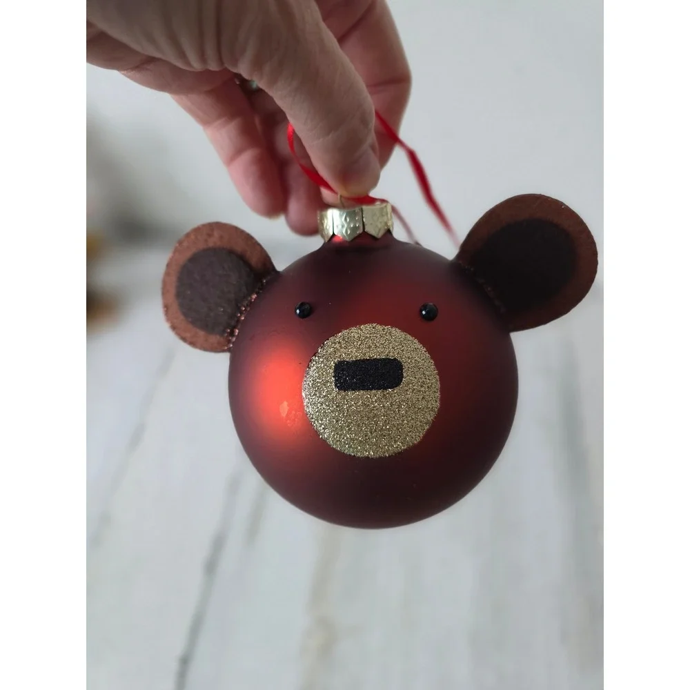 Large Ball Bear glass ornament glitter Xmas‎ tree Brown